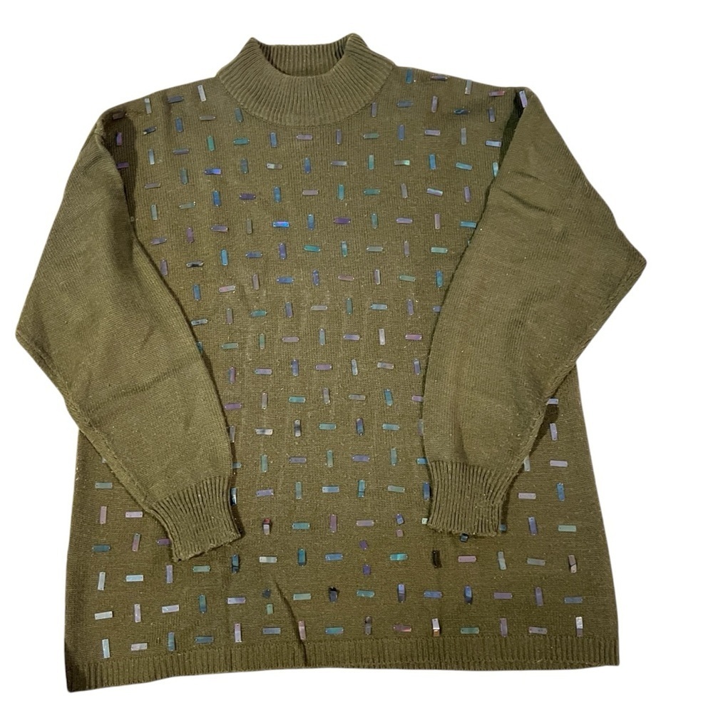 90’s Darian Olive Green Sequin Detail Crewneck Sweater Women’s Size Large